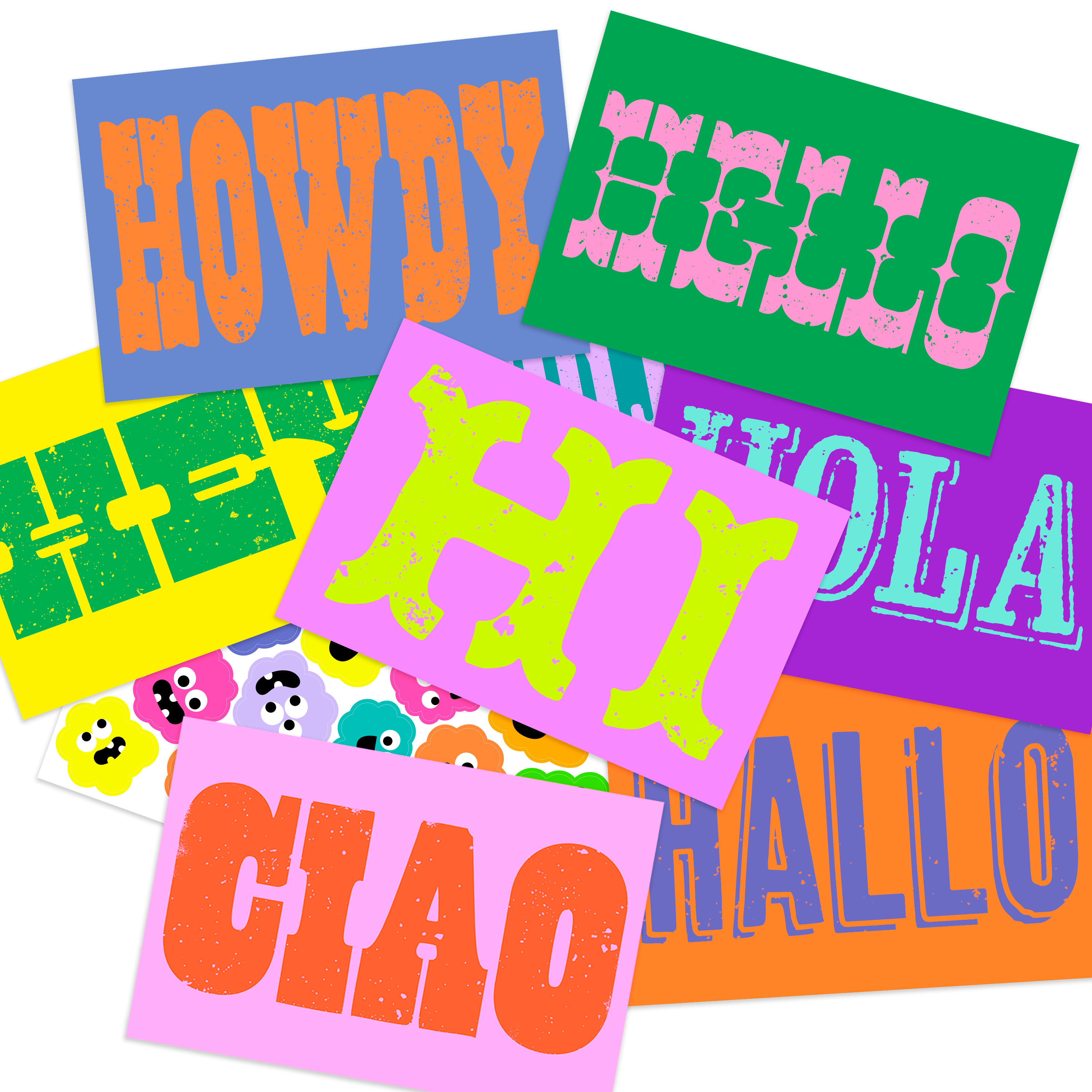 8 Say Hi Postcards & Monster Stickers